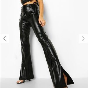 Boohoo Faux Leather Trousers Split Hem